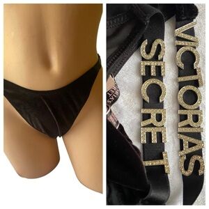 Victoria Secret  Velvet Thong Panties Charm Rhinestone Large new with tag